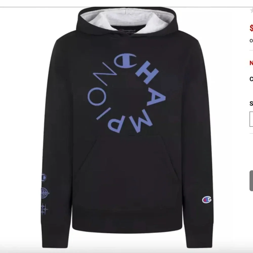 NWT Champion black hoodie with purple circle logo size YOUTH LARGE